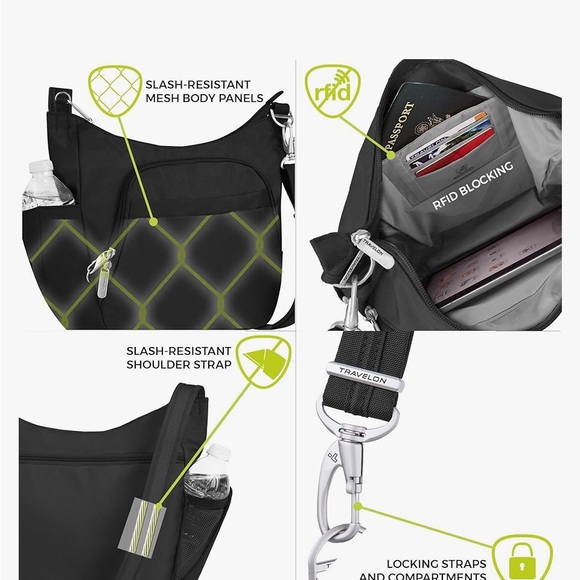 Travelon Anti-theft Classic Crossbody Bucket Bag Grey 14”x11”x4” - Picture 3 of 10